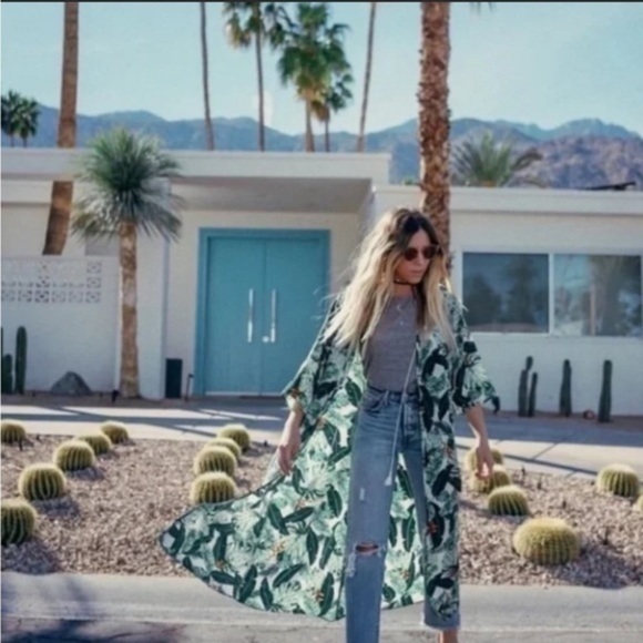 ✨🏝️ Racheal Zoe Palm Leaf Longline Kimono 👘 OS ✨🌴 NWOT🌴 - Picture 4 of 11